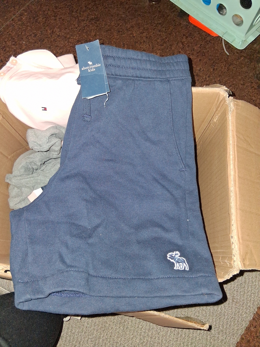 abercrombie kids navy blue fleece shorts